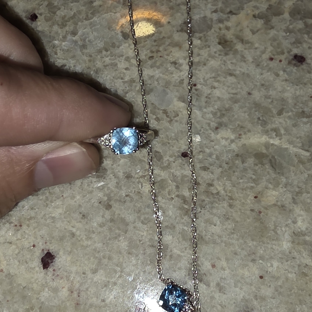 Zales Blue and Silver Topaz Necklace and Ring